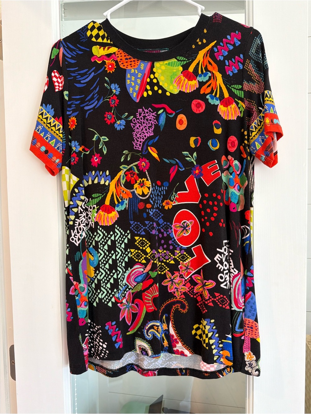 Johnny Was Black Multicolor Floral & Graphic Short Sleeve Tee